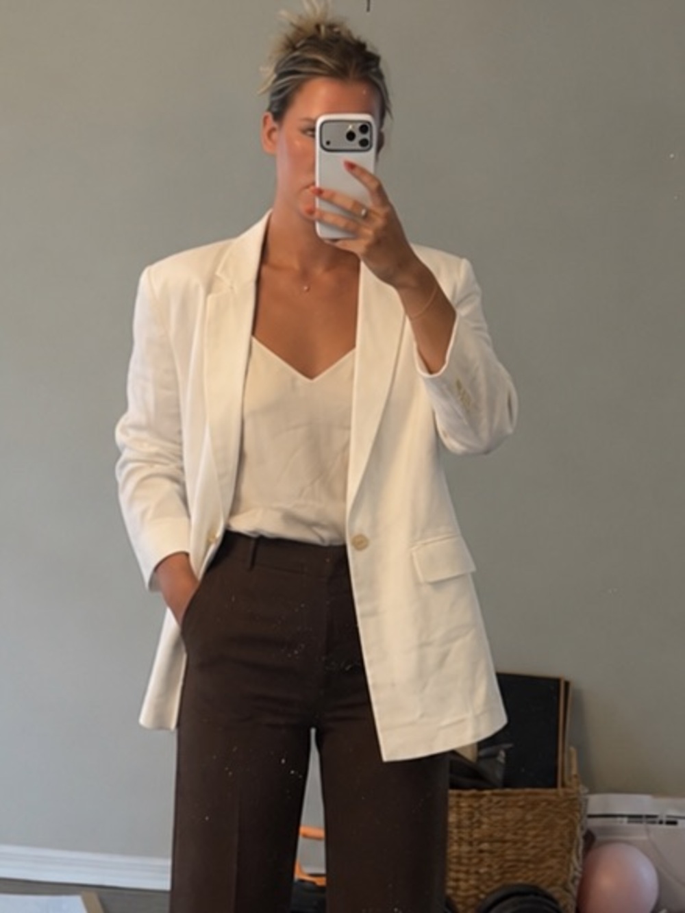 Ann Taylor Loft White Linen-Blend Blazer - Classic Women's Tailored Jacket